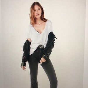 Striped black and white v-neck T-shirt